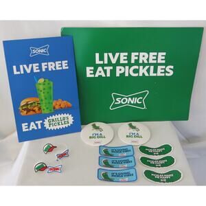 Sonic DriveIn Grillo's Pickles Promo Bundle Pins Stickers Straw Topper Sign NEW